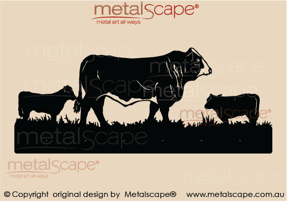 Countryscape - Metalscape - Metal Art - Farm-Large Simmental Bull and Calves - Plaque \ Coat Rack