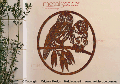 Metalscape - Metal Garden Art - Gardenscape -Boobook Owls in Oval Frame