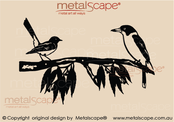 Metalscape - Metal Garden Art - Gardenscape -Wagtail and Butcherbird on Branch