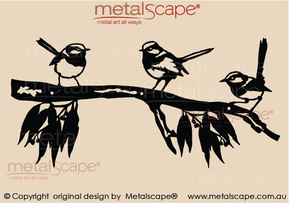 Metalscape - Metal Garden Art - Gardenscape -3 Wrens on branch