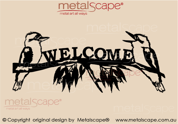 Metalscape - Metal Garden Art - Gardenscape -Branch and 2 Kookaburra Welcome Sign
