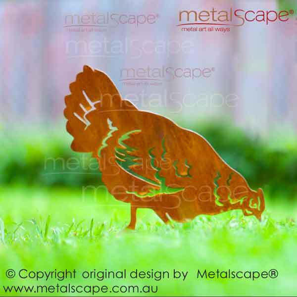 Metalscape - Metal Garden Art - Gardenscape -Pecking Hen on spike