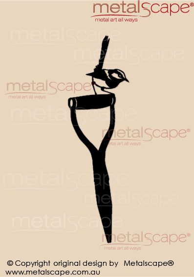 Metalscape - Metal Garden Art - Gardenscape -Wren 5 on Spade Handle