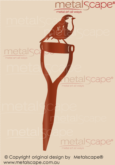 Metalscape - Metal Garden Art - Gardenscape -Robin on Spade Handle