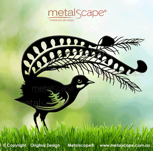 Metalscape - Metal Garden Art - Gardenscape -Superb Lyrebird on spike - Black Powder Coated