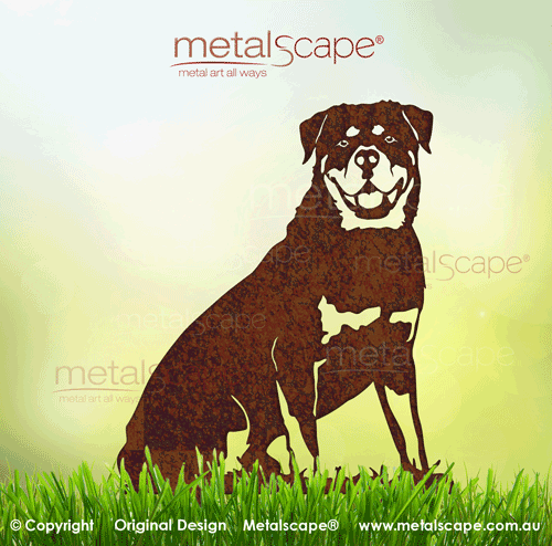 Metalscape - Metal Garden Art - Gardenscape -Rottweiler Dog Sitting - Life size