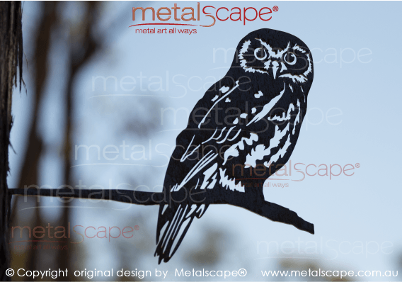 Metalscape - Metal Garden Art - Gardenscape -Southern Boobook Owl on tree mount spike