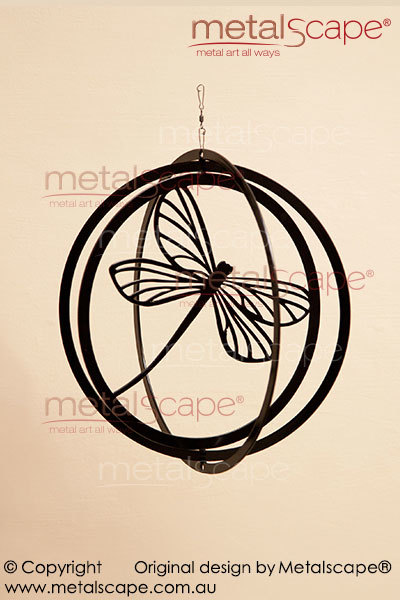 Metalscape - Metal Garden Art - Gardenscape -Windcatcher Dragonfly Sphere - Black