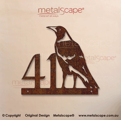 Metalscape - House Number Signs-House number Sign with Magpie