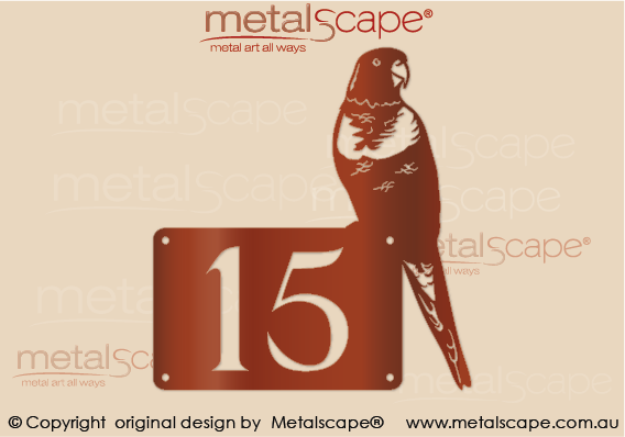 Metalscape - Metal Garden Art - Gardenscape -Customised Cut Out House number with Rainbow Lorikeet - Corten Rust