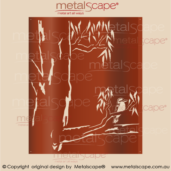Metalscape - Metal Garden Art - Gardenscape -Decorative Screen  - Gum tree and Kookaburra - 1.6mm Corten Steel - Rust