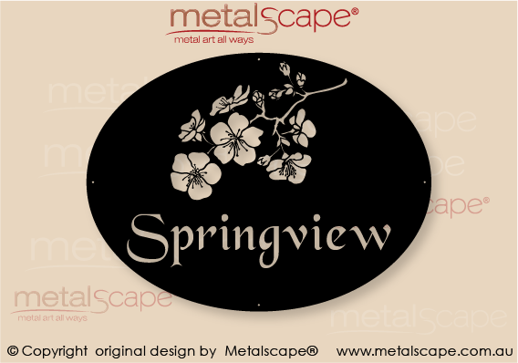 Metalscape - Farm Property Signs-Medium Custom sign - Oval sign with Cherry Blossom design