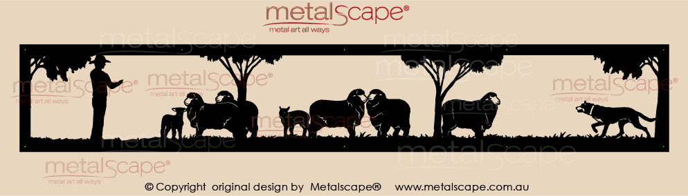 Countryscape - Metalscape - Metal Art - Farm-Panoramic Man Working Merino Sheep & Kelpie