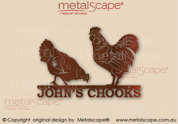 Metalscape - Farm Property Signs-Extra Small Sign Plaque - Pecking Hen and Rooster