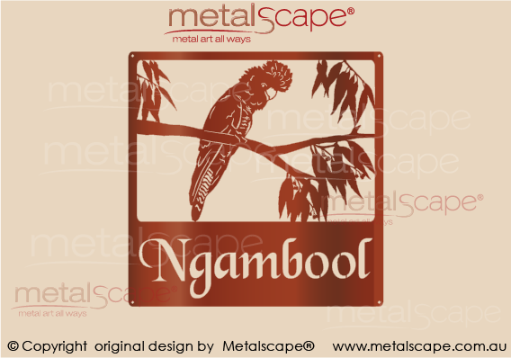 Metalscape - Farm Property Signs-Square Property sign - Black Cockatoo Sitting on Branch