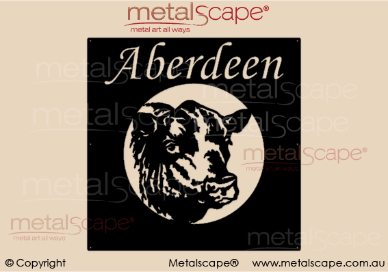 Metalscape - Farm Property Signs-Property Sign -Angus Bull Head  - Square