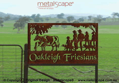Metalscape - Farm Property Signs-Large Property Sign - Friesian Cow, Calf and Family