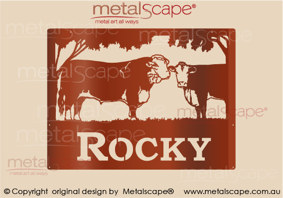 Metalscape - Farm Property Signs-Medium Property Sign - Poll Hereford Bull  and Cow