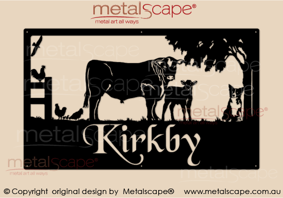 Metalscape - Farm Property Signs-Large Property Sign - Angus Bull, Calf & Collie