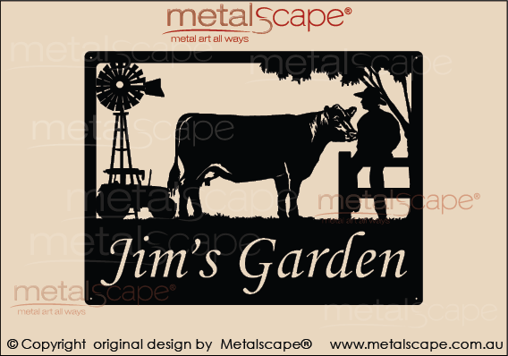 Metalscape - Farm Property Signs-Medium Property Sign - Angus Cow, Tractor and  Windmill