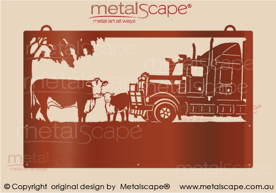 Metalscape - Farm Property Signs-Large Property Sign - Hereford Cow Calf and Kenworth Truck Cab