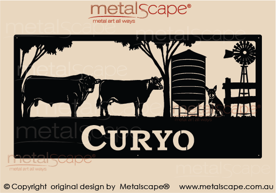 Metalscape - Farm Property Signs-XL Property Sign - Angus Bull, Cow, Grain Silo, Kelpie and Windmill
