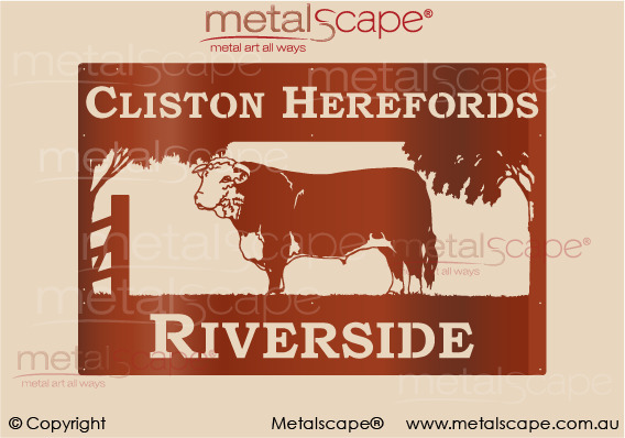 Metalscape - Farm Property Signs-XL Property Sign - Hereford Bull (2 line example)