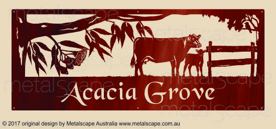 Metalscape - Farm Property Signs-XL Property Sign - Angus Cow & Calf with Trees & Fence