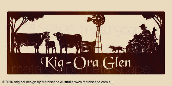 Metalscape - Farm Property Signs-XL Property Sign -  Angus Cattle, Quad Bike, Windmill and Kelpie