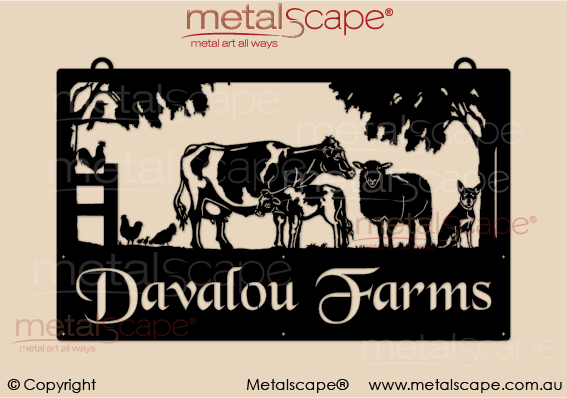 Metalscape - Farm Property Signs-Large Property Sign - Friesian Cow, Calf, Sheep & Kelpie