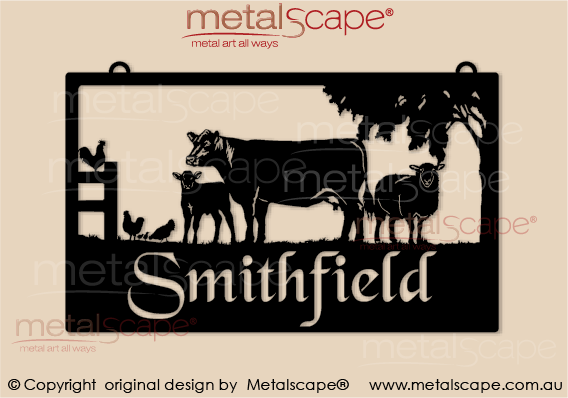 Metalscape - Farm Property Signs-Large Property Sign - Angus Cow and Calf, Sheep and Chickens