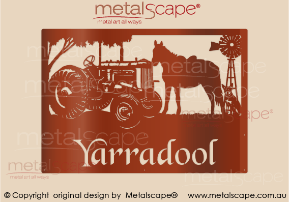 Metalscape - Farm Property Signs-Large Property Sign -Fordson Tractor, Horse, Kelpie & Windmill