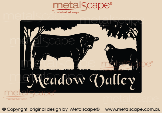 Metalscape - Farm Property Signs-Large Property Sign - Murray Grey Bull and Merino Ram