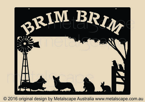 Metalscape - Farm Property Signs-Medium Property Sign - Corgis, Cat, Rabbit, Kookaburra, Windmill