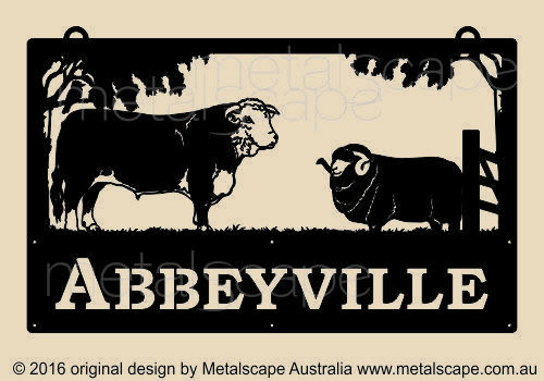 Metalscape - Farm Property Signs-Large Property Sign - Hereford Bull and Merino Ram