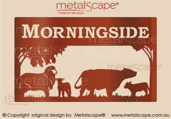 Metalscape - Farm Property Signs-Large Property Sign - Merino Ewe and Lamb, Cow and Calf