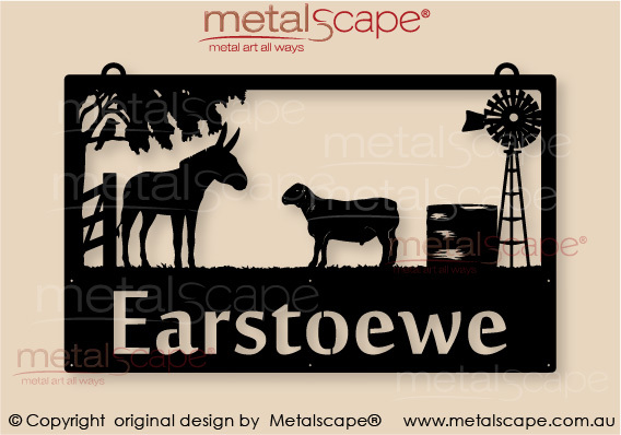 Metalscape - Farm Property Signs-Large Property Sign -  Donkey, Dorper Sheep, Kookaburra, Windmill and Tank