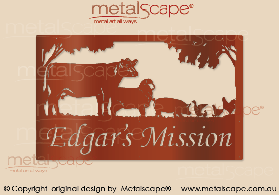 Metalscape - Farm Property Signs-Large Property Sign - Angus Cow, Merino Ewe, Pig, Ducks and Chickens