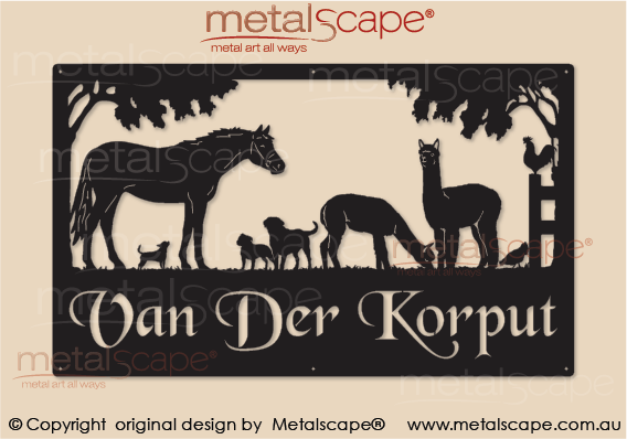 Metalscape - Farm Property Signs-Large Property Sign - Horse & Staffy, Labrador, Chihuahua Dogs, Alpacas