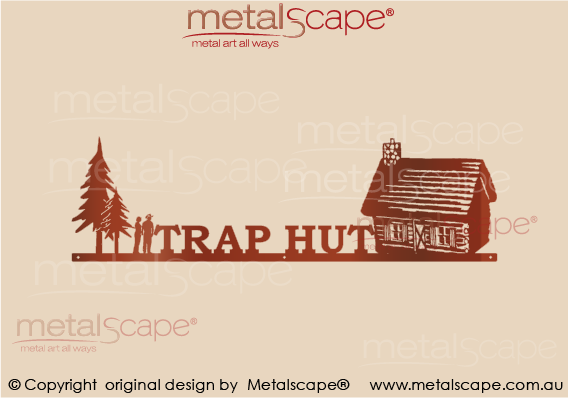 Metalscape - Farm Property Signs-Large Property Sign - Log Cabin, Couple and Pine Trees (No Frame)