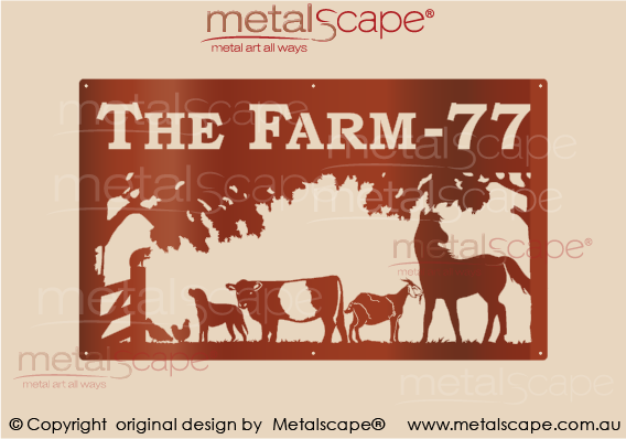 Metalscape - Farm Property Signs-Large Property Sign - Horse, Goat, Belted Galloway, Dog, Cat and Chickens