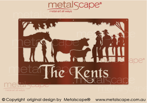 Metalscape - Farm Property Signs-Large Property Sign - Horse girl, cow, sheep and family