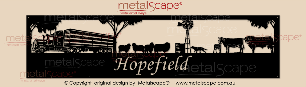 Metalscape - Farm Property Signs-Panoramic Property Sign - Truck Merinos Cattle