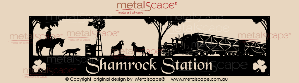 Metalscape - Farm Property Signs-Panoramic Property Sign -Horse Rider, Boer Goats, Windmill, Kelpie & Cattle Truck