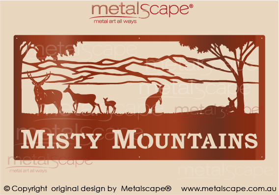 Metalscape - Farm Property Signs-XL Property Sign -  Mountains scene, Sambar Deer and Kangaroos