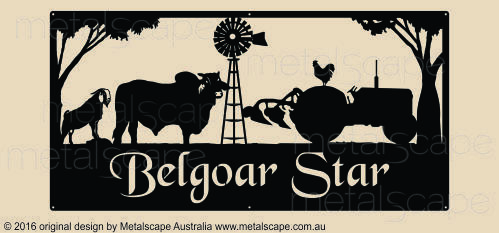 Metalscape - Farm Property Signs-XL Property Sign -  Brahman Bull, Boer Goat, Windmill & Tractor