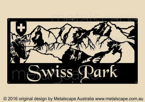 Metalscape - Farm Property Signs-XL Property Sign -Swiss Mountains and Swiss Cattle