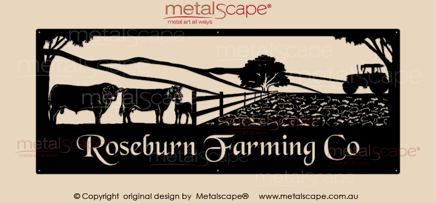 Metalscape - Farm Property Signs-XL Property Sign - Angus Cattle, crop and tractor