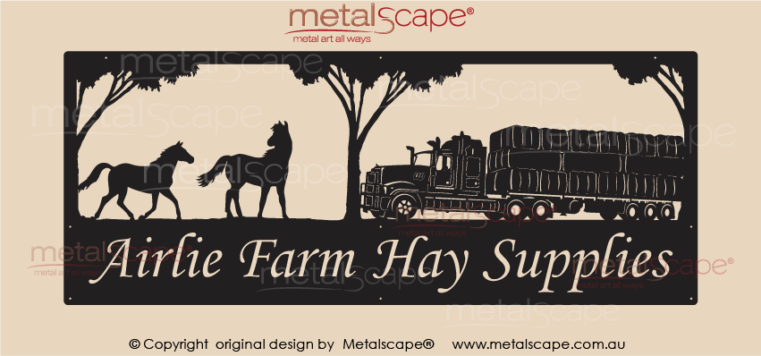 Metalscape - Farm Property Signs-XL Property Sign - Horses & Mack Truck with hay bales