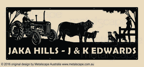 Metalscape - Farm Property Signs-XL Property Sign - Massy Ferguson Tractor, Droughmaster, Rotweillers, Girl on Fence